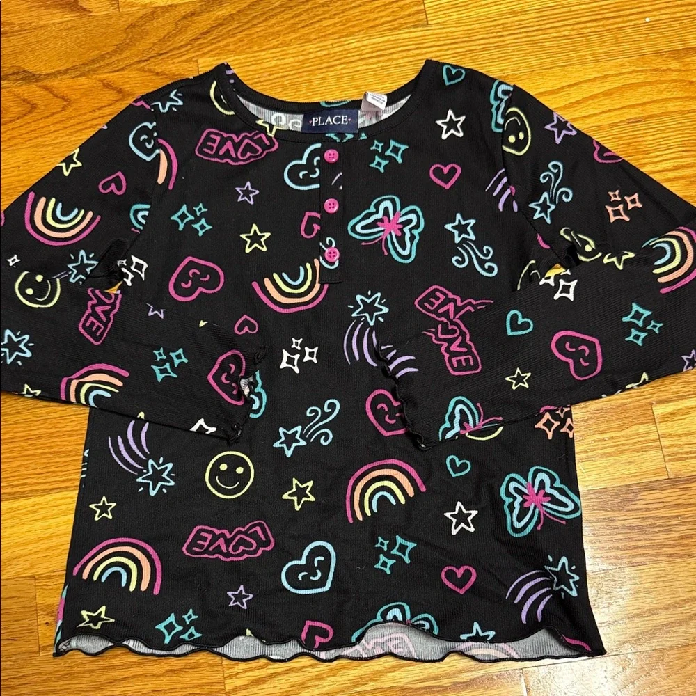 The Children's Place Black Long Sleeve Tee with Colorful Patterns